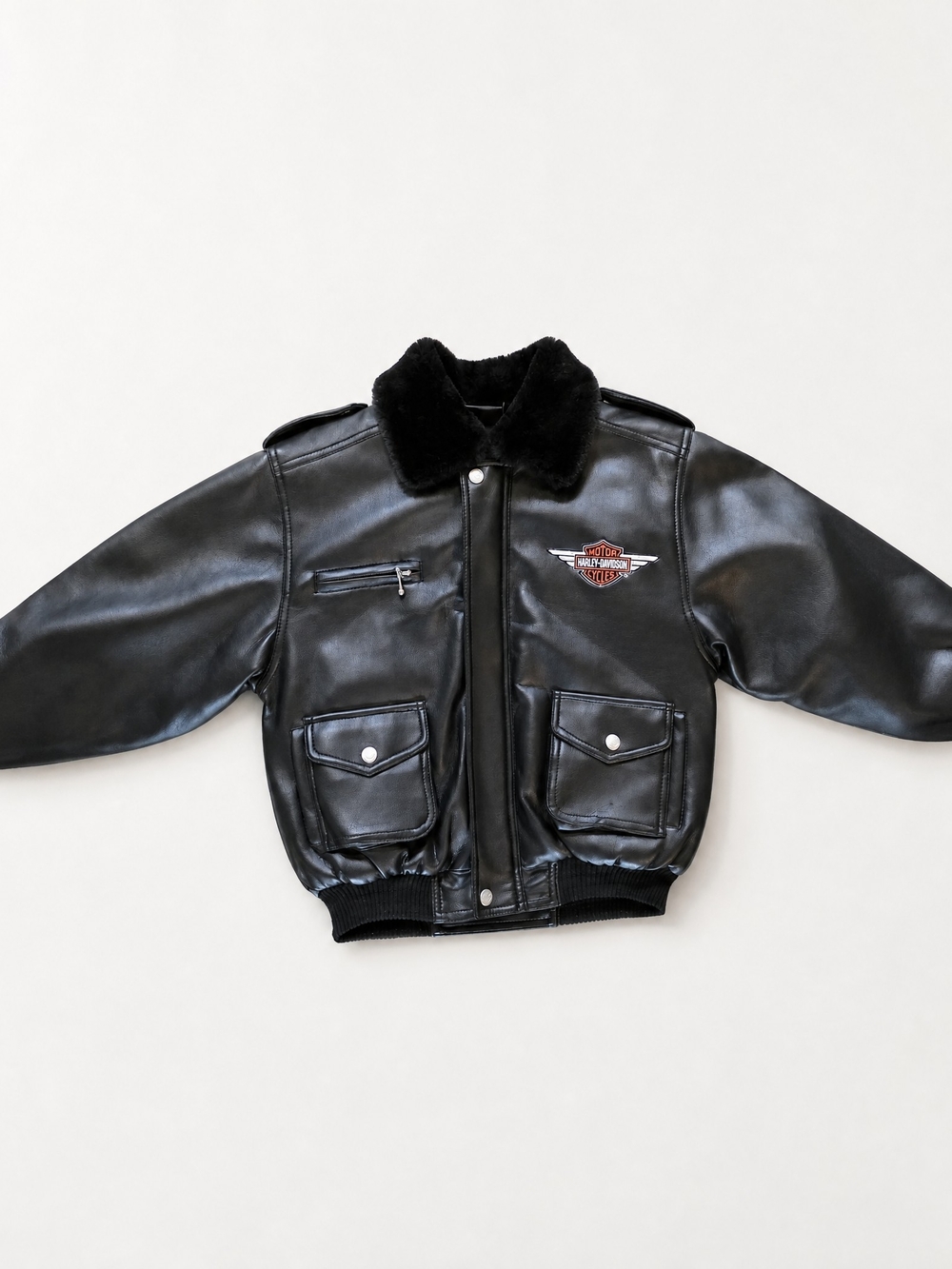 Harley-Davidson Kids Black Faux Leather Bomber Jacket